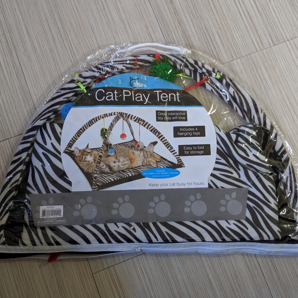 Zebra Print Cat Play Tent with Dangle To